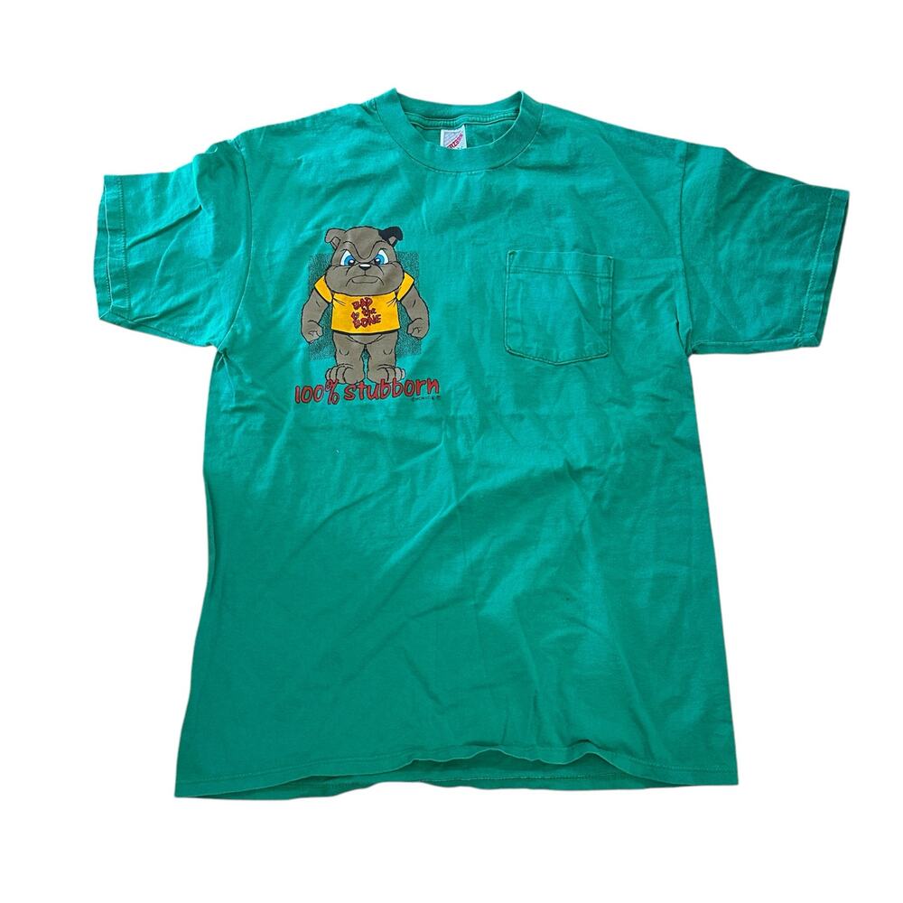 Jerzees T-Shirt Made In The USA Green Bull Dog Bad To The Bone Vintage